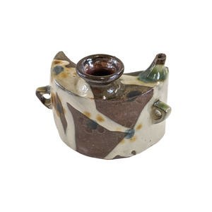 Vintage Japanese‎ Pottery Dachibin Sake Hip Flask, Okinawan Awamori Sake Flask